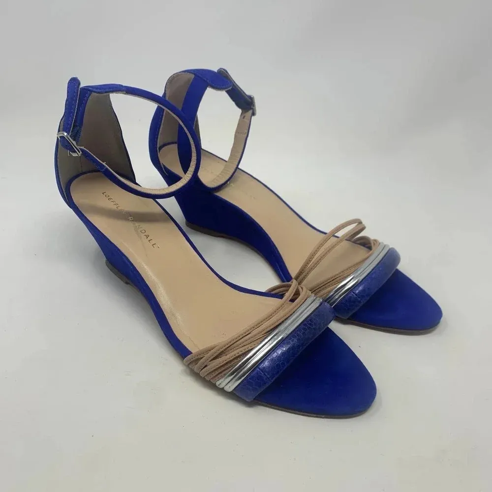 Loeffler Randall Addie Strappy Demi-Wedge Sandal Cobalt Blue Size US 10 - Image 4