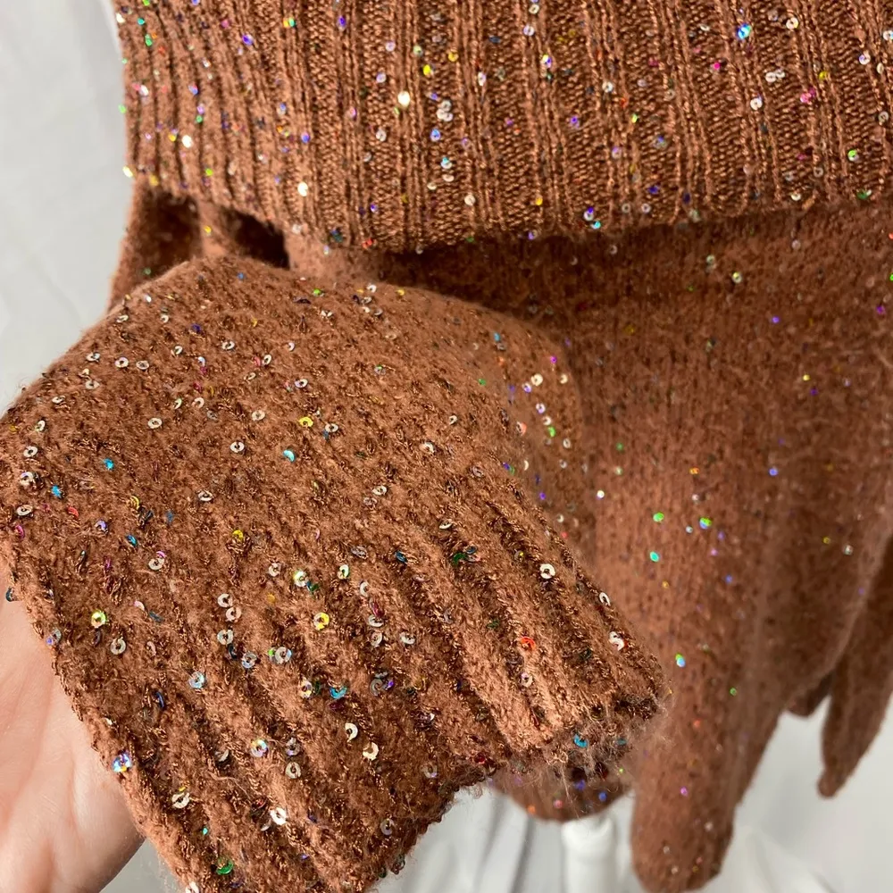 M.I.N.N.E vintage sequin sweater large cowl nice size medium Brown - Image 7