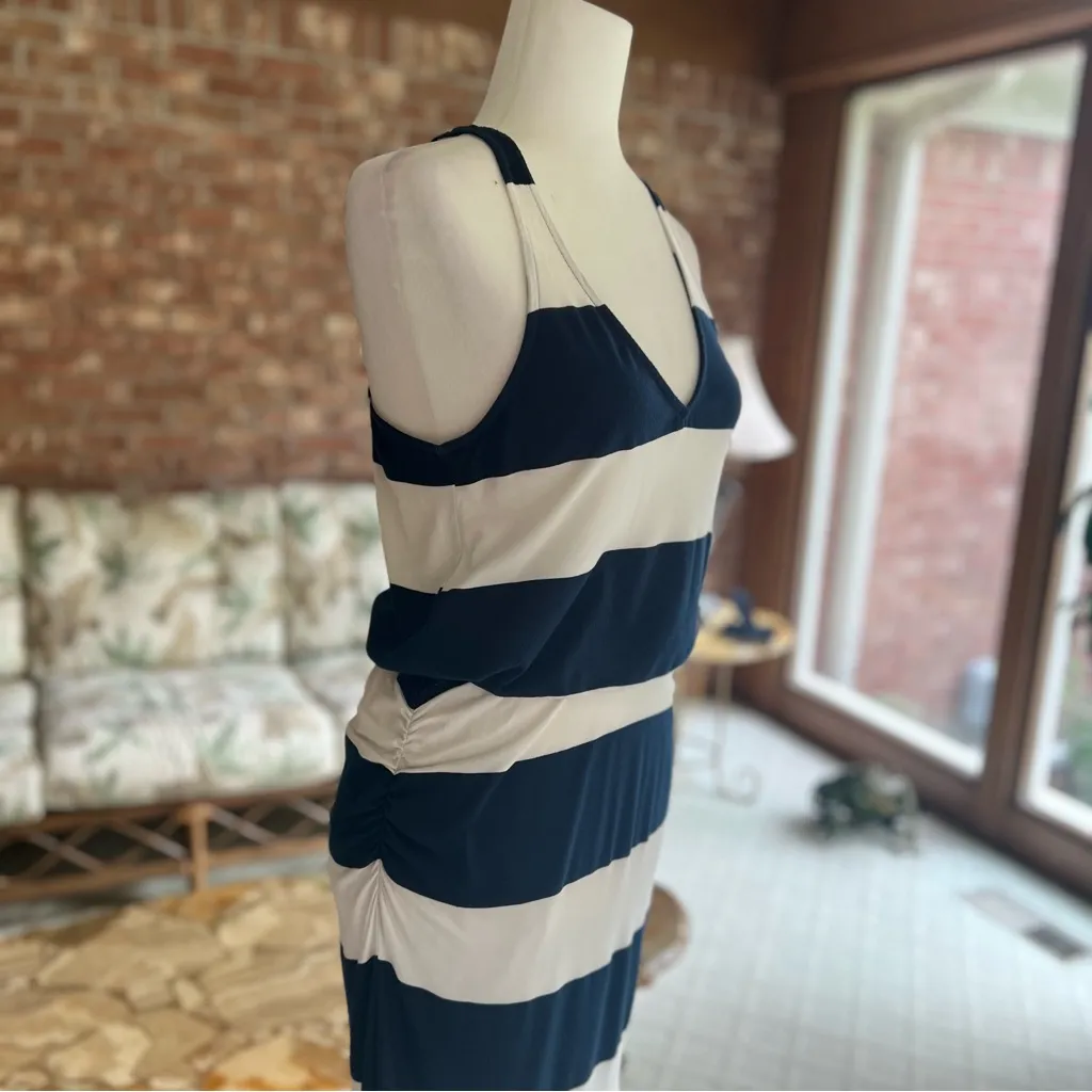 Splendid Luna Lake Dress Maxi Striped Navy White Ruched M Racerback Nautical Mod - Image 11