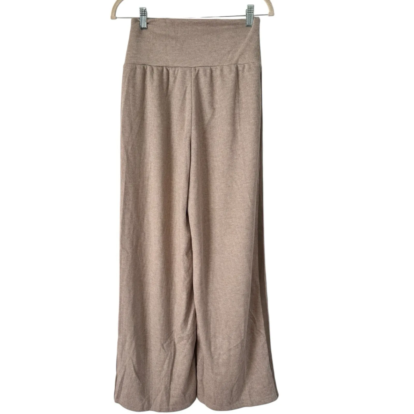 NWOT Halara Ribbed High Waisted Tummy Control Wide Leg Sweatpants Beige Small - Image 5