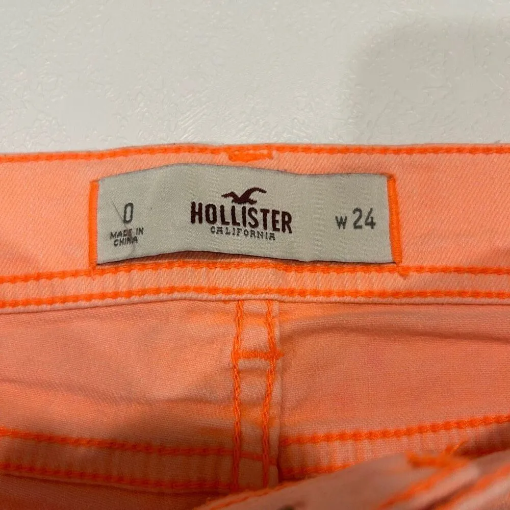 Hollister Neon Peach Distressed Cutoff Denim Shorts Size 0 W24 - Image 3