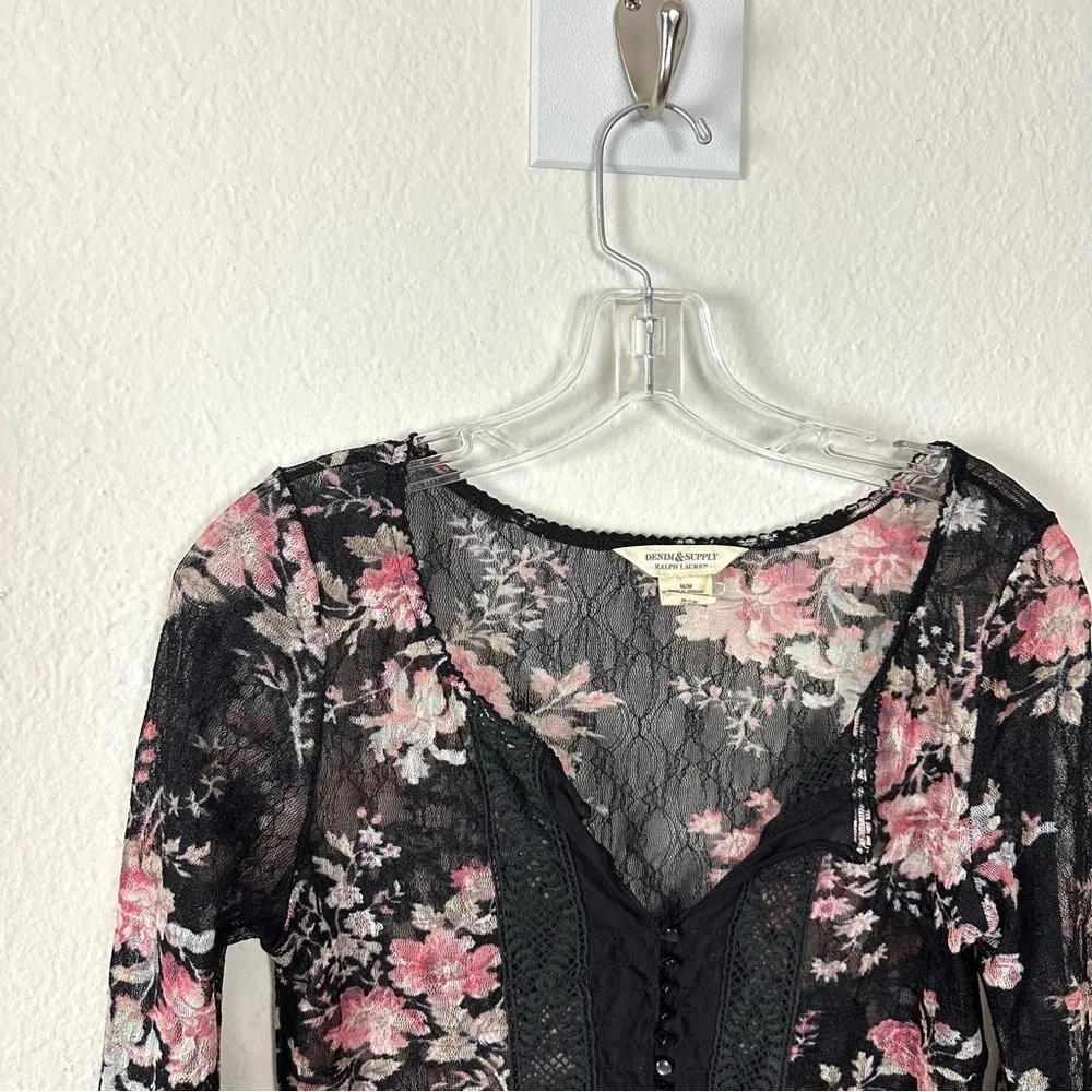 Ralph Lauren Denim & Supply Top Floral Crochet Lace Y2K Fairy Romantic Medium - Image 12