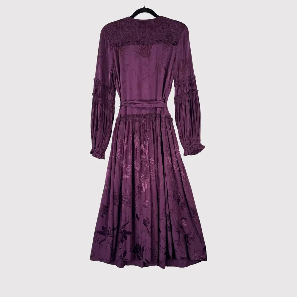 Current Air Women Dress Purple Maxi Long Sleeve Wrap V Neck Fit Flare Smocked XS - Image 4