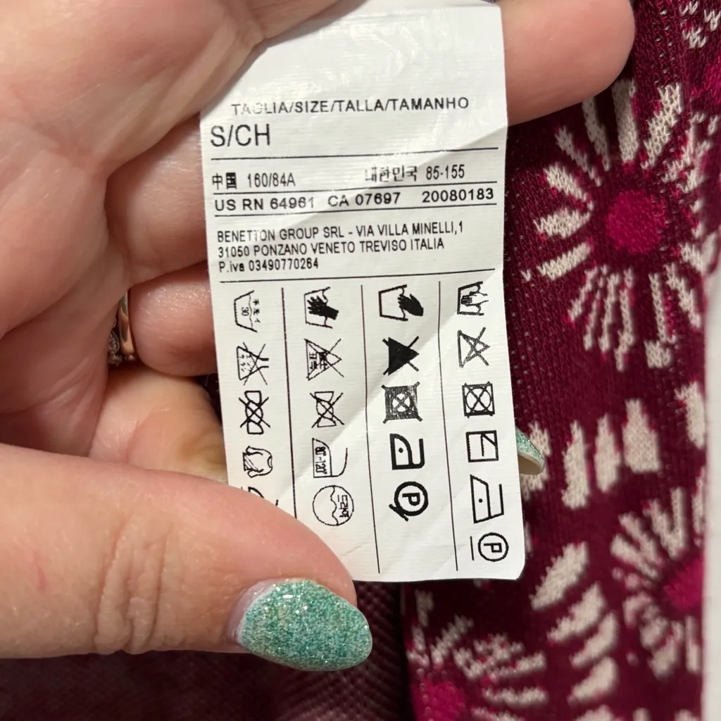 United Colors of Benetton NWT size Small Burgundy Daisy Duster Cardigan Sweater - Image 5