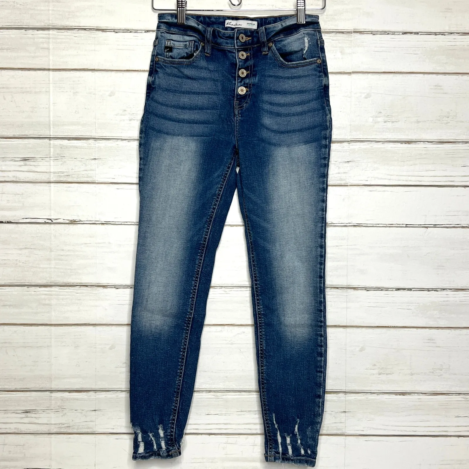 Kancan Mid Rise Destroyed Hem Medium Wash Skinny Jeans Size 26 Blue - Image 2