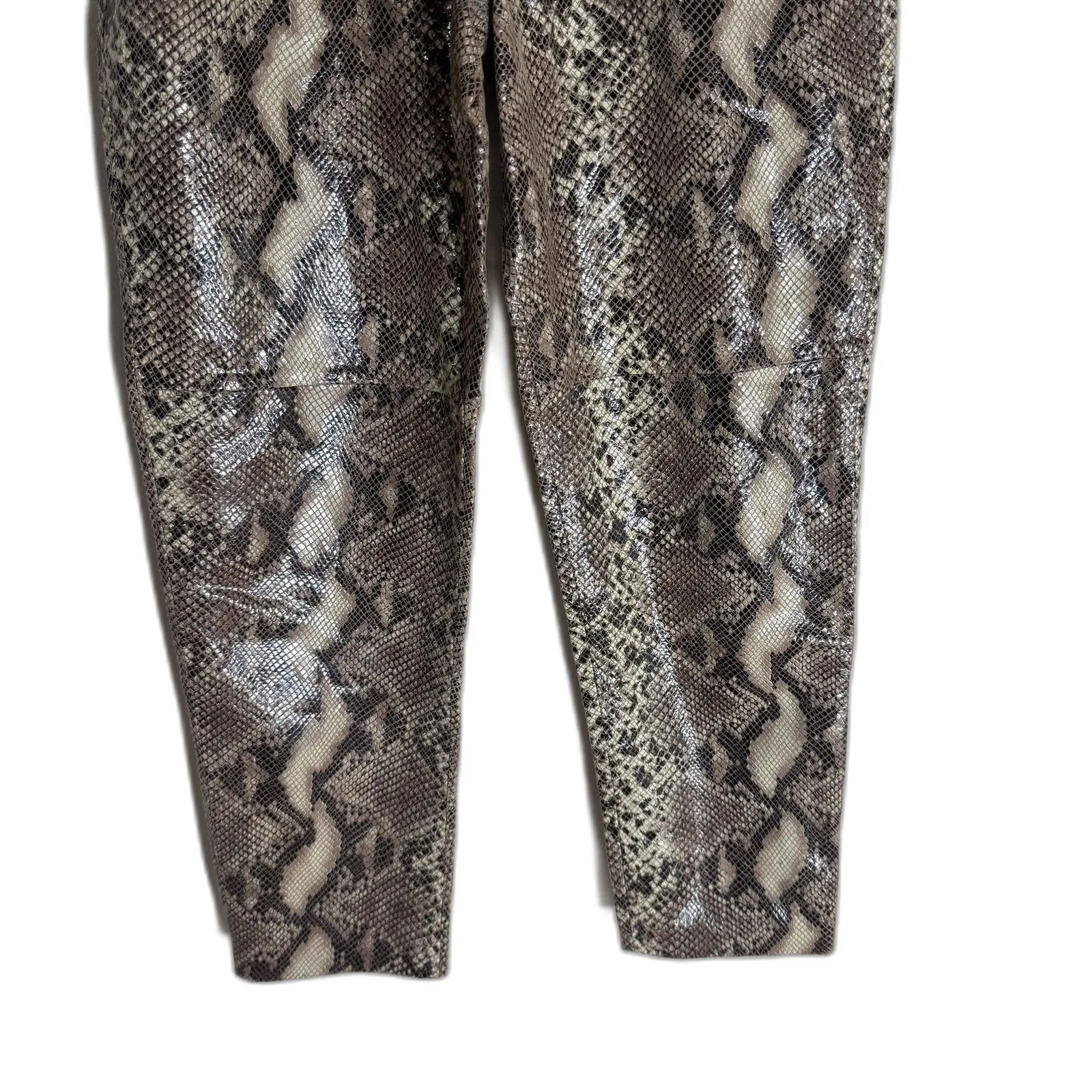 Karina Grimaldi Lamb Leather Snake Print Pants High Waisted Tapered Tie size 26 - Image 3