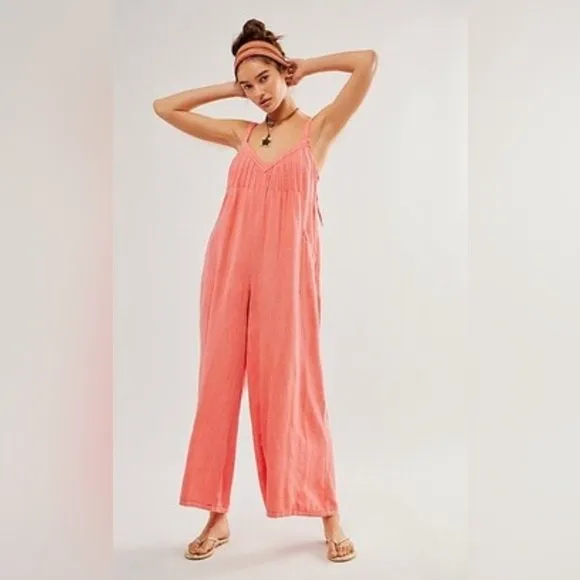 Free People Drifting Dreams Jumpsuit Coral Pink Size XL - Image 2