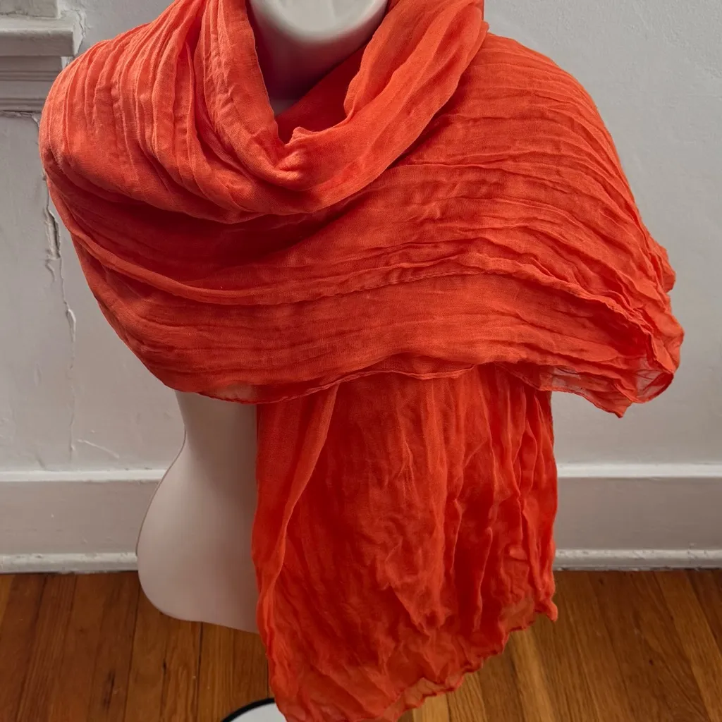 Vibrant Orange semi sheer gauzy shawl wrap Scarf, size 110x27 bohemian vacation - Image 2