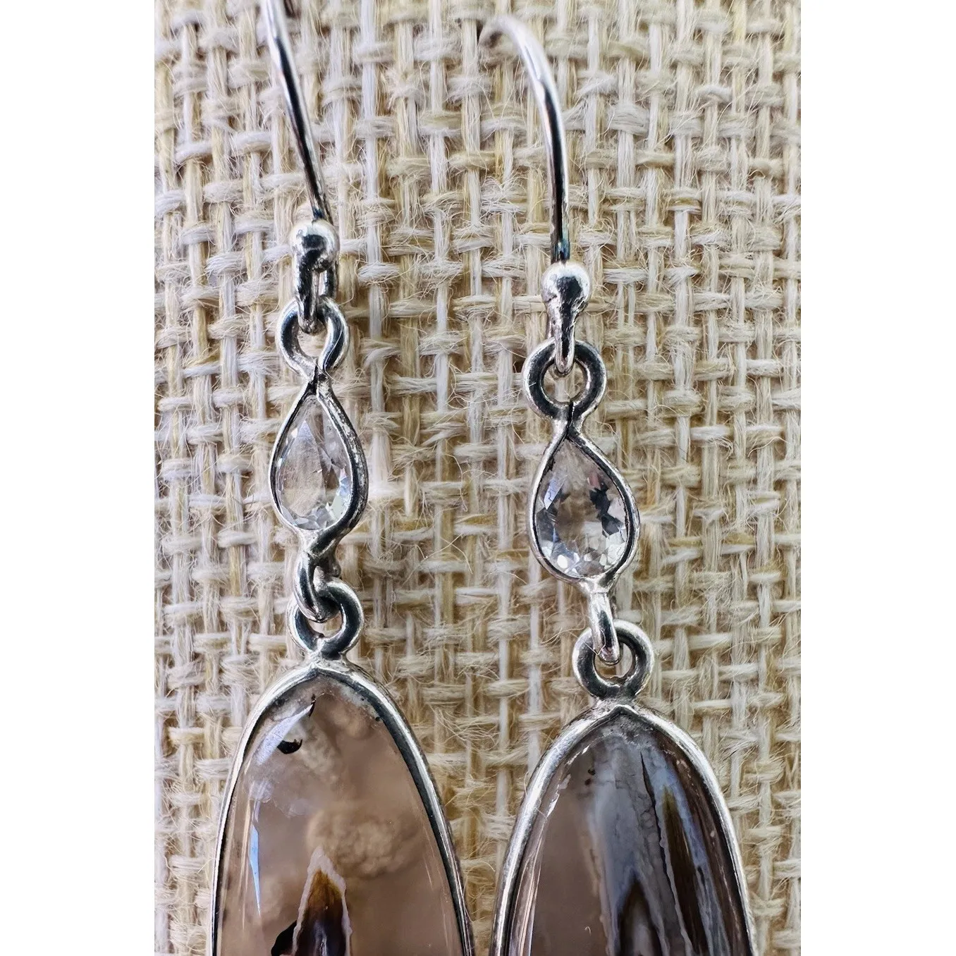 Herkemer Diamond Translucent Montana Agate Sterling‎ Silver Dangle Earrings - Image 4