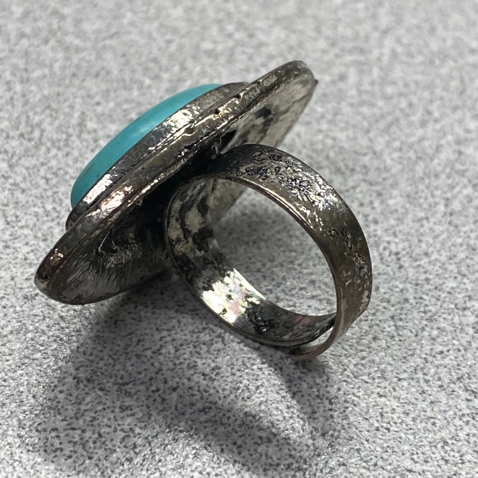 Silver Tone Southwest Turquoise Oval Statement Ring Adjustable Costume Jewelry Blue - Image 5