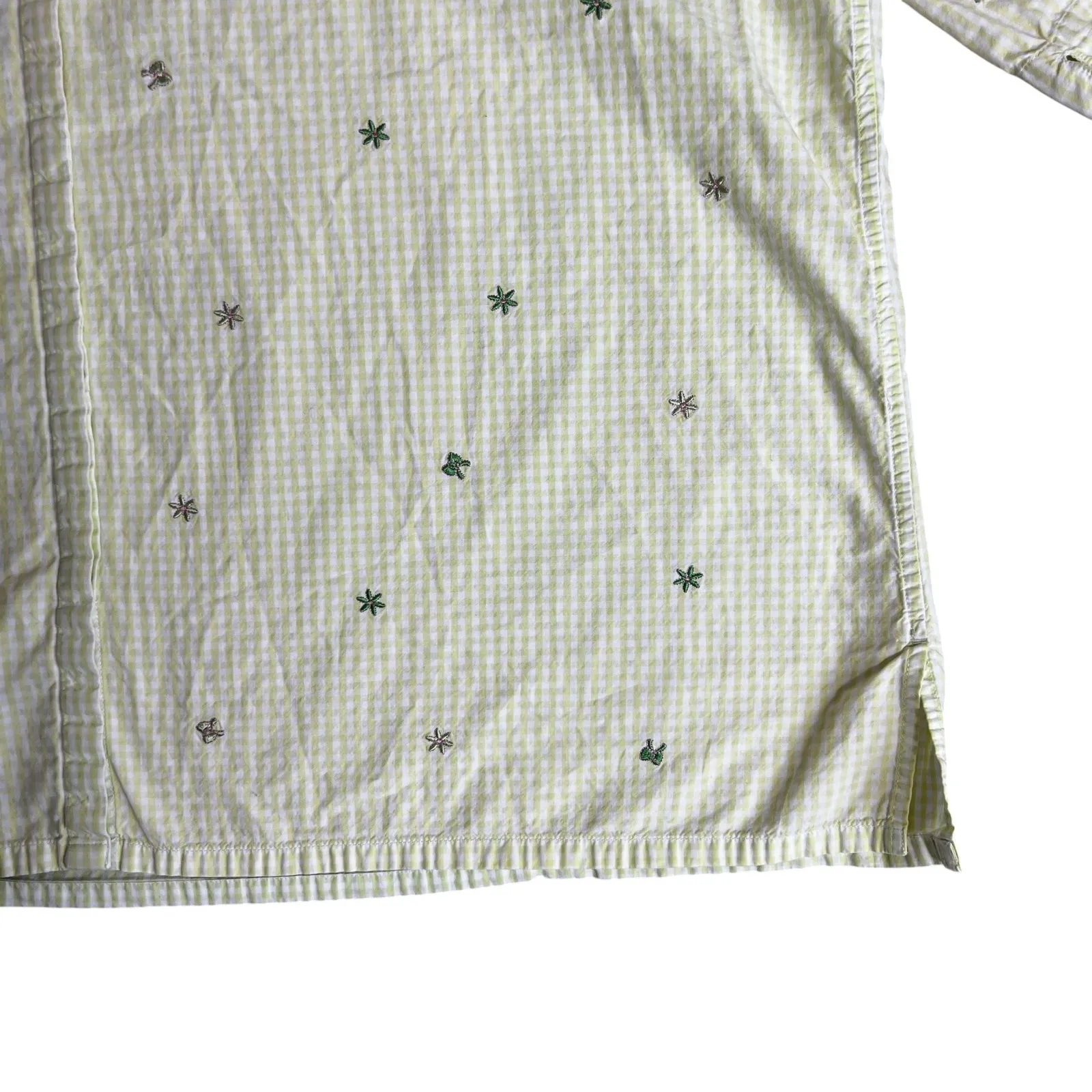 Mountain Lake Button Down Shirt Size 3X Pastel Yellow Floral Bow Embroidered - Image 3