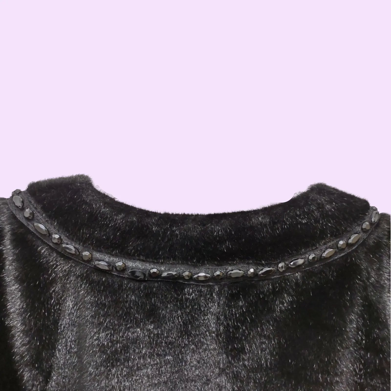Terry Lewis Classic Luxuries Black Faux Fur Jacket Rhinestone Trim - Image 4