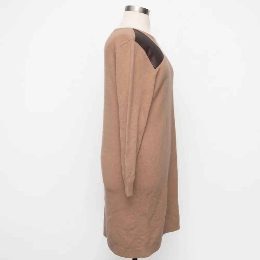 Lauren Ralph Lauren. Faux-Leather-Trim Wool-Cashmere Dress. - Image 3