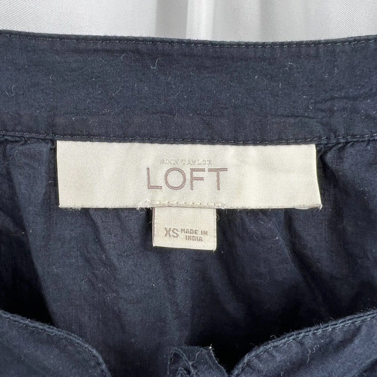 Loft Navy Blue‎ Peasant Blouse Size XS - Image 4