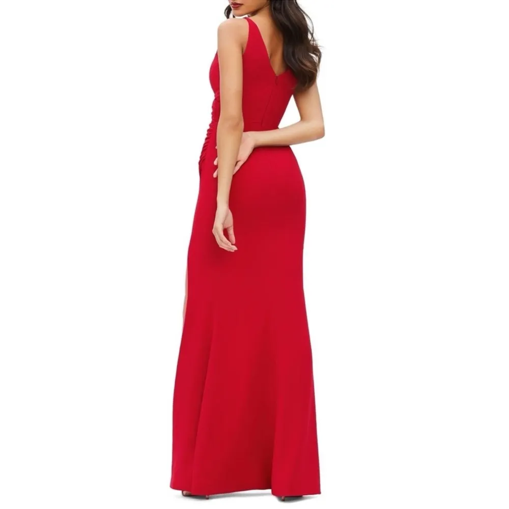 NWOT DRESS THE POPULATION Jordan Ruched Side Slit Dress red rogue sz XL - Image 2