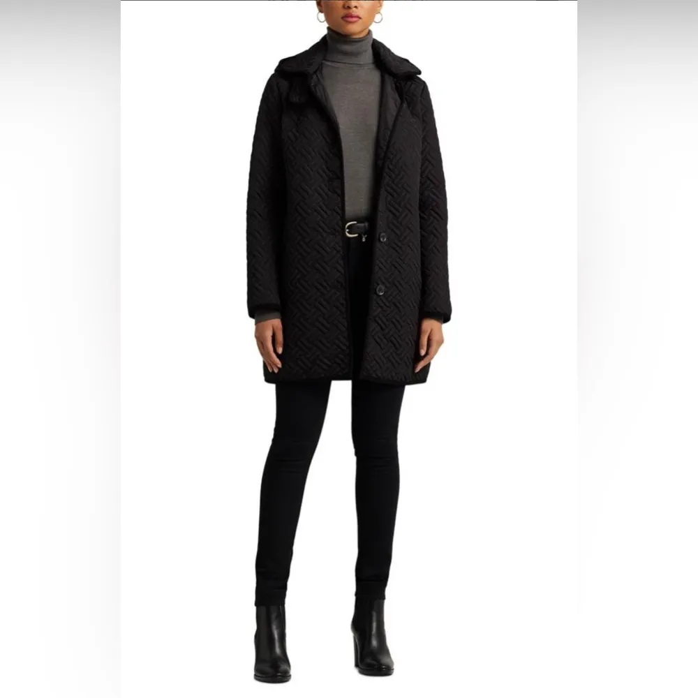 Lauren Ralph Lauren Black Basket Weeve Hooded Quilted Jacket - Image 2