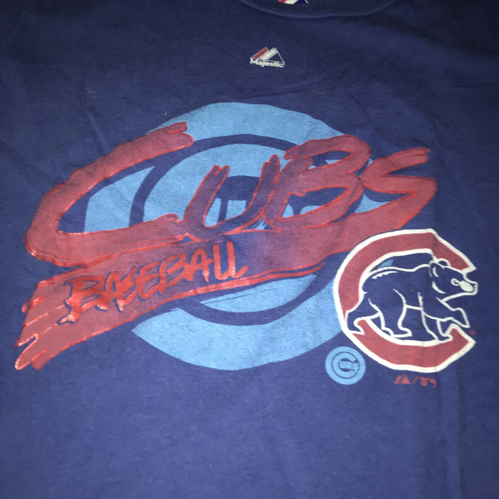 Chicago Cubs Womens Large Blue Graphic T-Shirt Majestic - Image 2