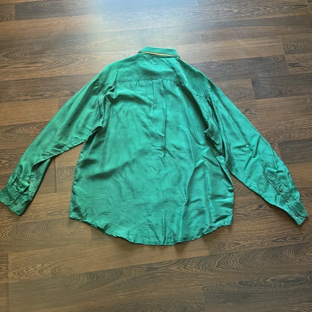 Vintage The Silk Shirt Company Silk Button Down Top Green Large - Image 5