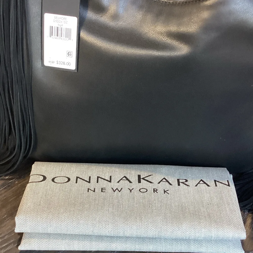 Donna Karan Belmore Small Black Leather Fringe Shoulder Bag - Image 9