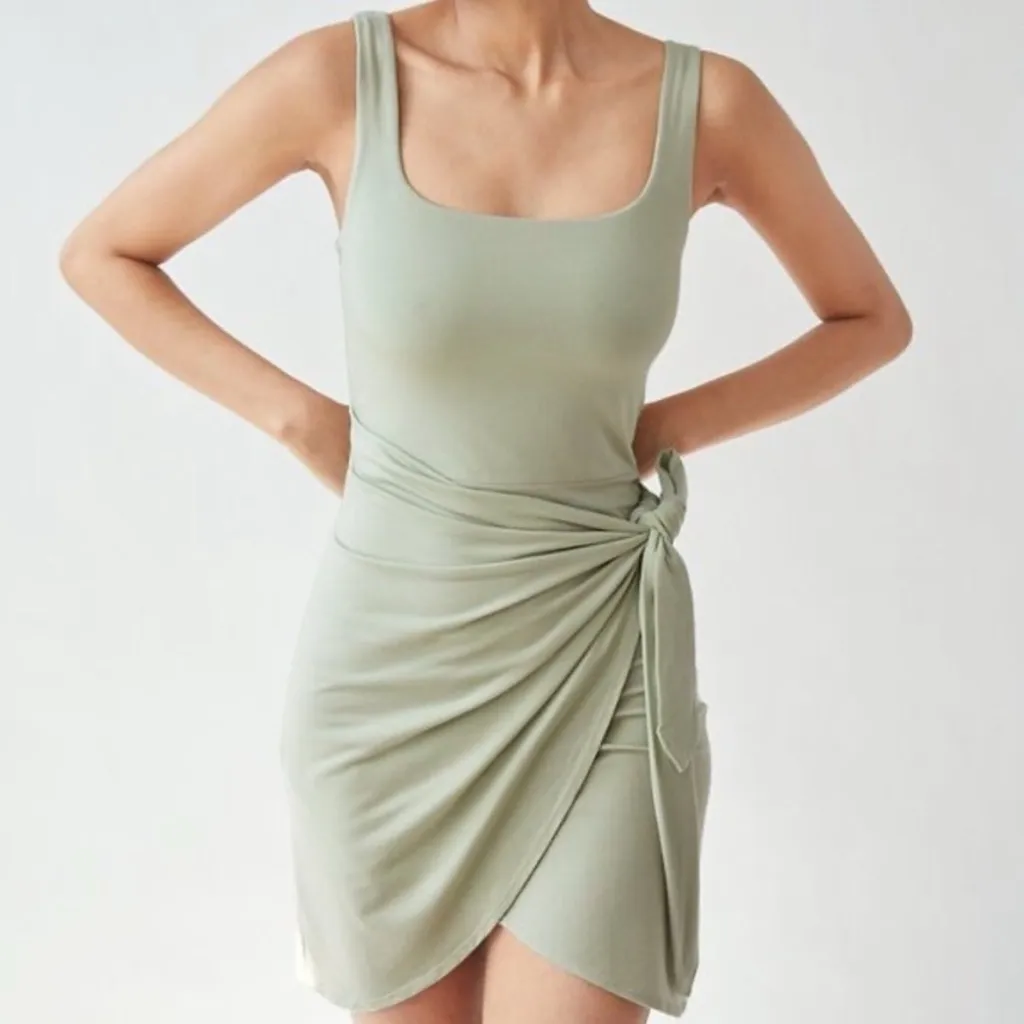 Aritzia Wilfred Saturn Mini Dress Pastel Sage Green Tie Wrap Detail NWT XL - Image 2