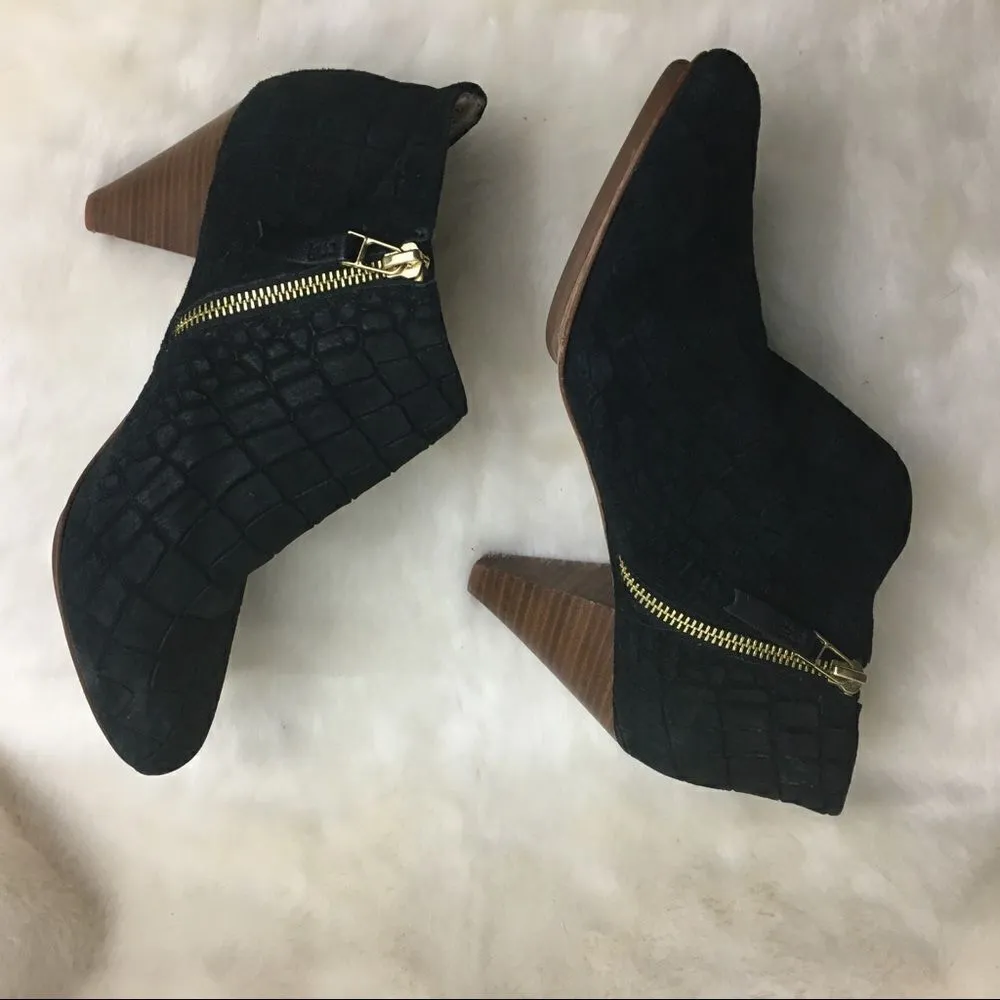 Matt Bernson Jagguar Croc Leather‎ Cutout Heeled Booties Black Size 7.5 - Image 5