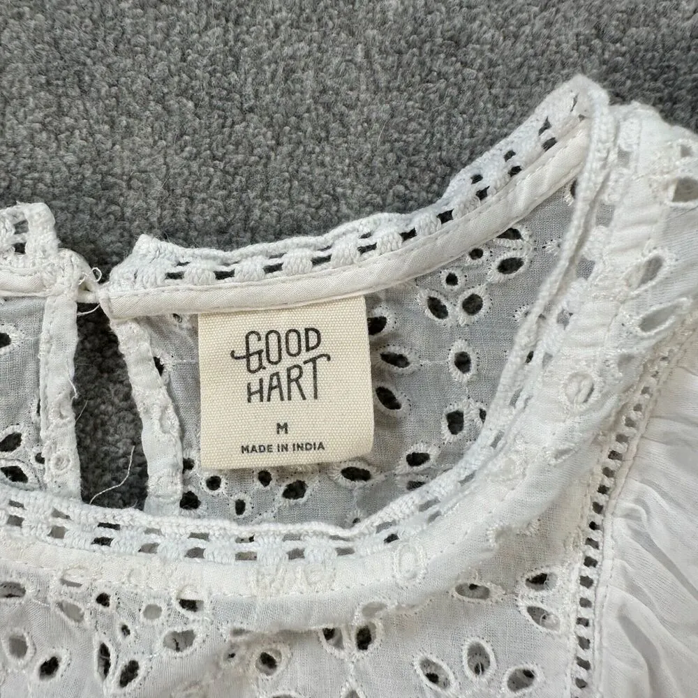 Matilda Jane Good Hart Eyelet Blouse Lovely Light White Flutter Sleeve Medium - Image 6