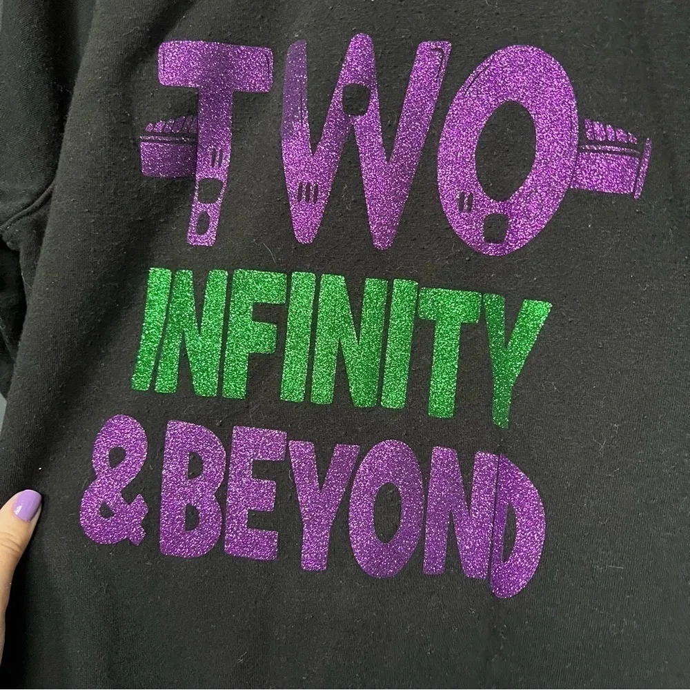 Disney Black Toy Story Two Infinity & Beyond Sparkly Crewneck Sweatshirt Medium - Image 4