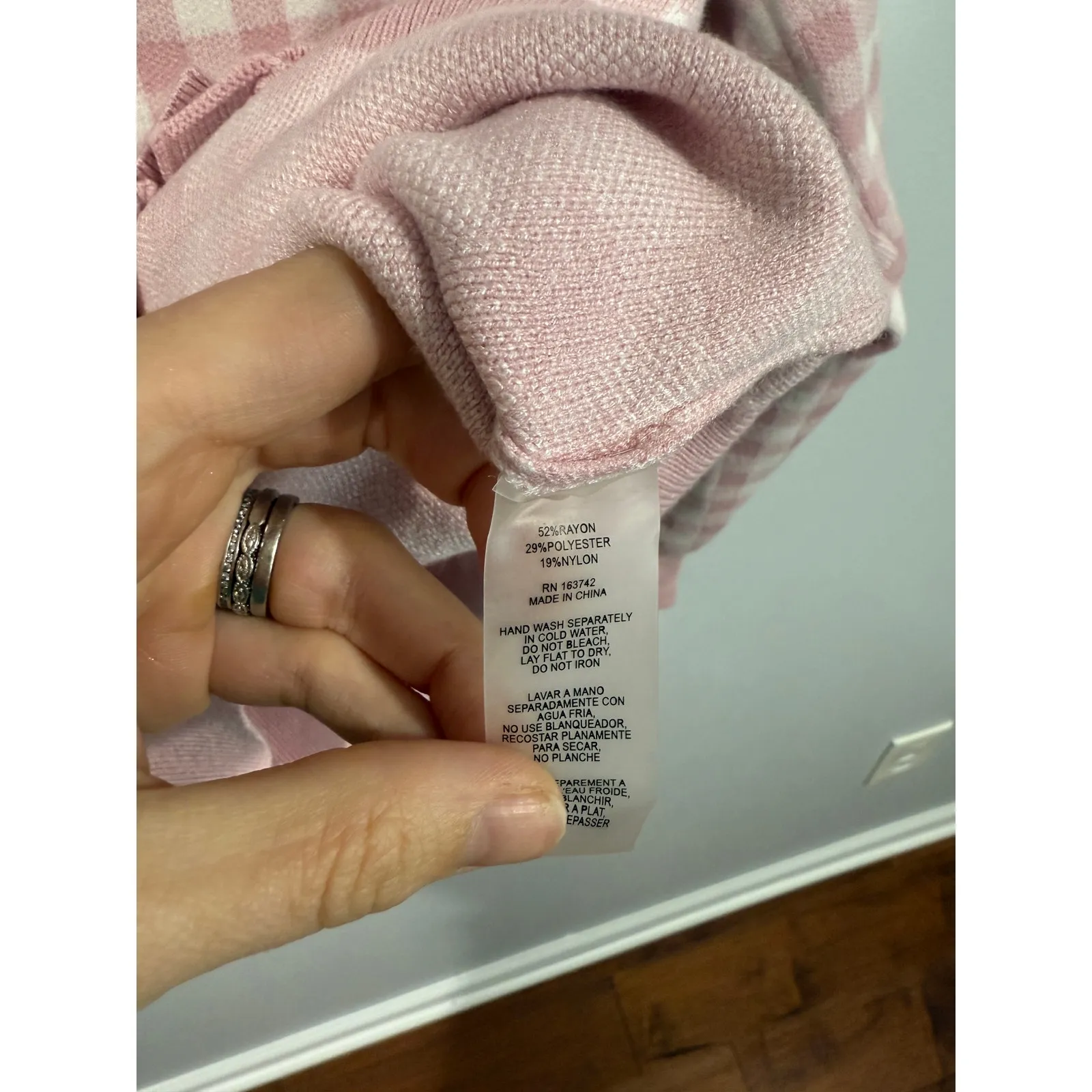 Sioni Pink White Gingham Cardigan Cottagecore Small Whimsical EUC - Image 2