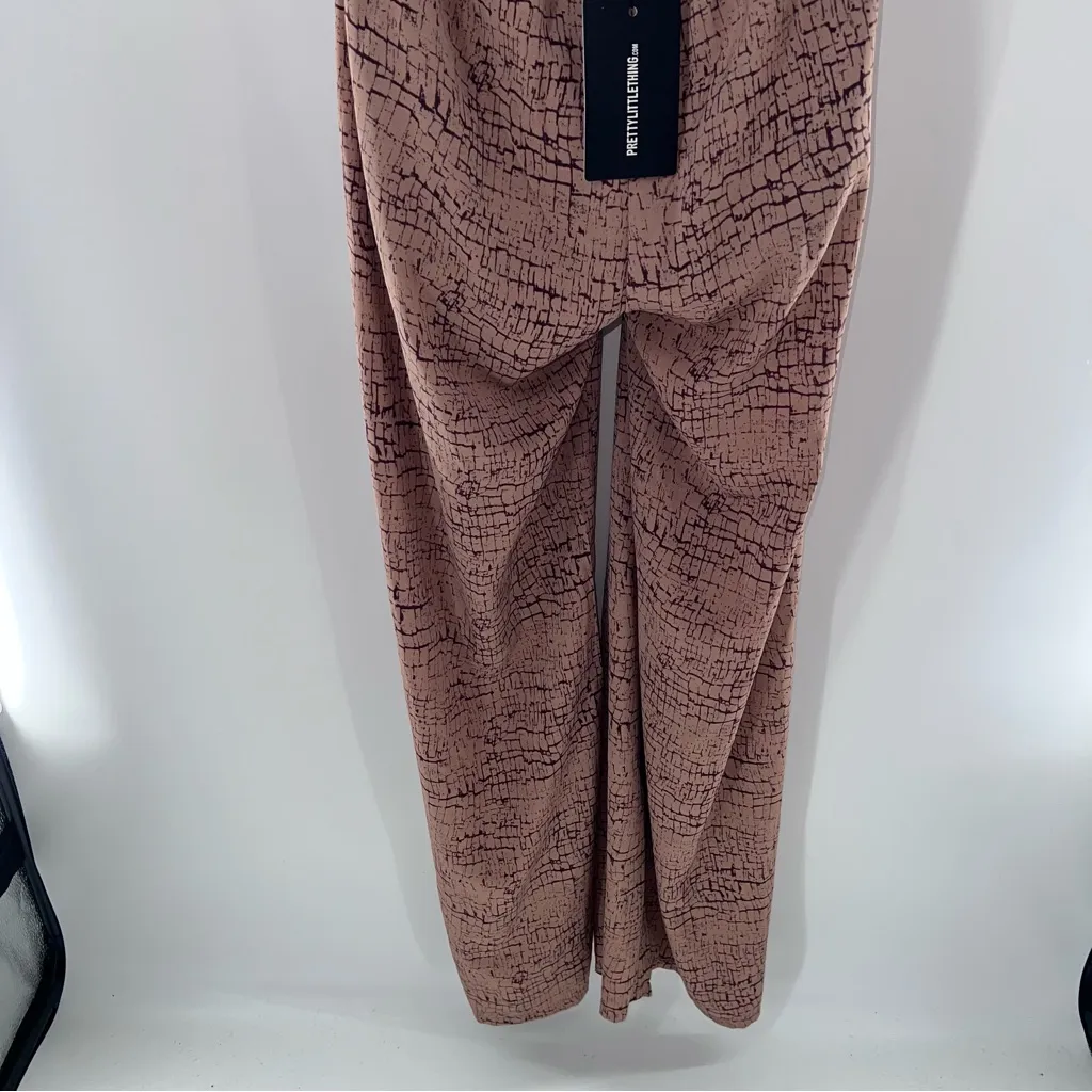 PrettyLittleThing Stone Print Patterned Wide Leg Halter Neck Jumpsuit-Size 8 - Image 7