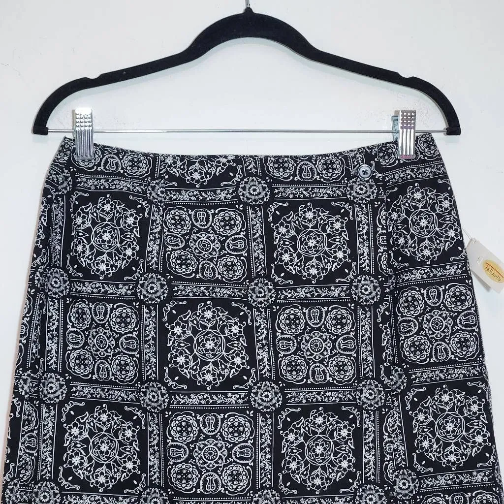 Talbots Black and White Bandana Print Mini Wrap Skirt NWT Size 10 Wrap Skirt - Image 4
