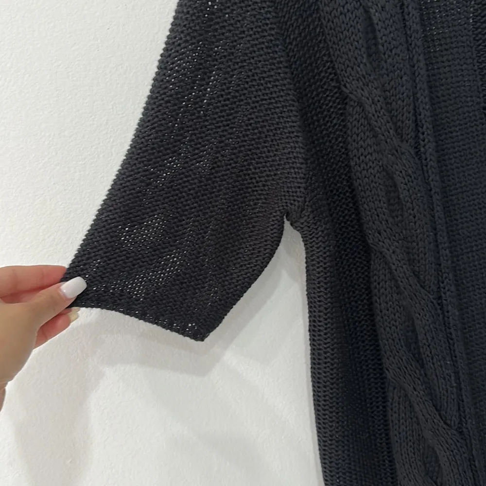 R.E.D Black Open Front Crochet Draped Cardigan With String Detail Sz L Kimono Size L - Image 5