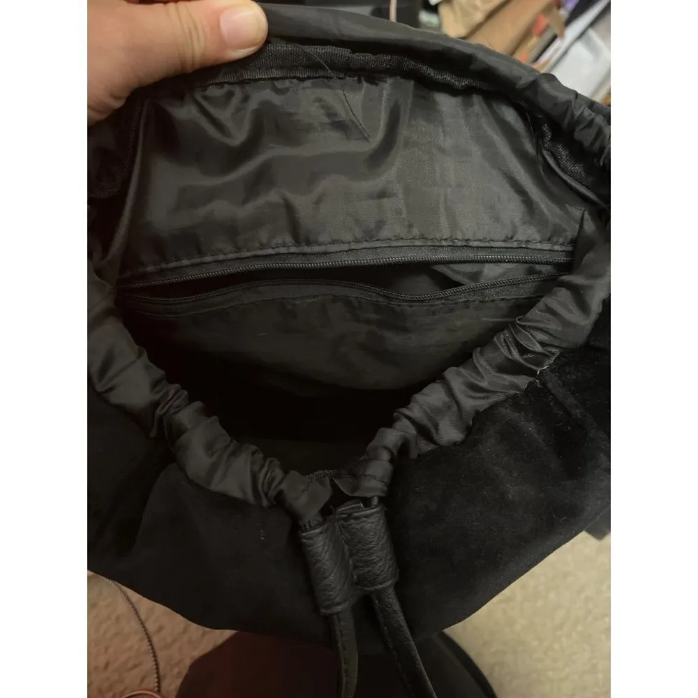 Women’s soft crushed black velvet faux leather snap button sling backpack - Image 13