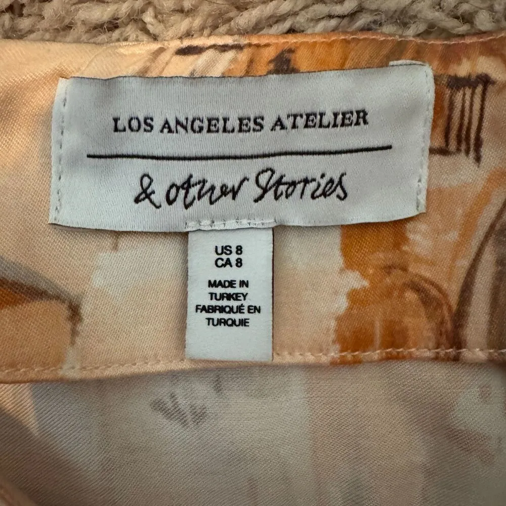 & Other Stories | Printed Asymmetrical Midi Skirt Terracotta Tie Front Boho US 8 - Image 9