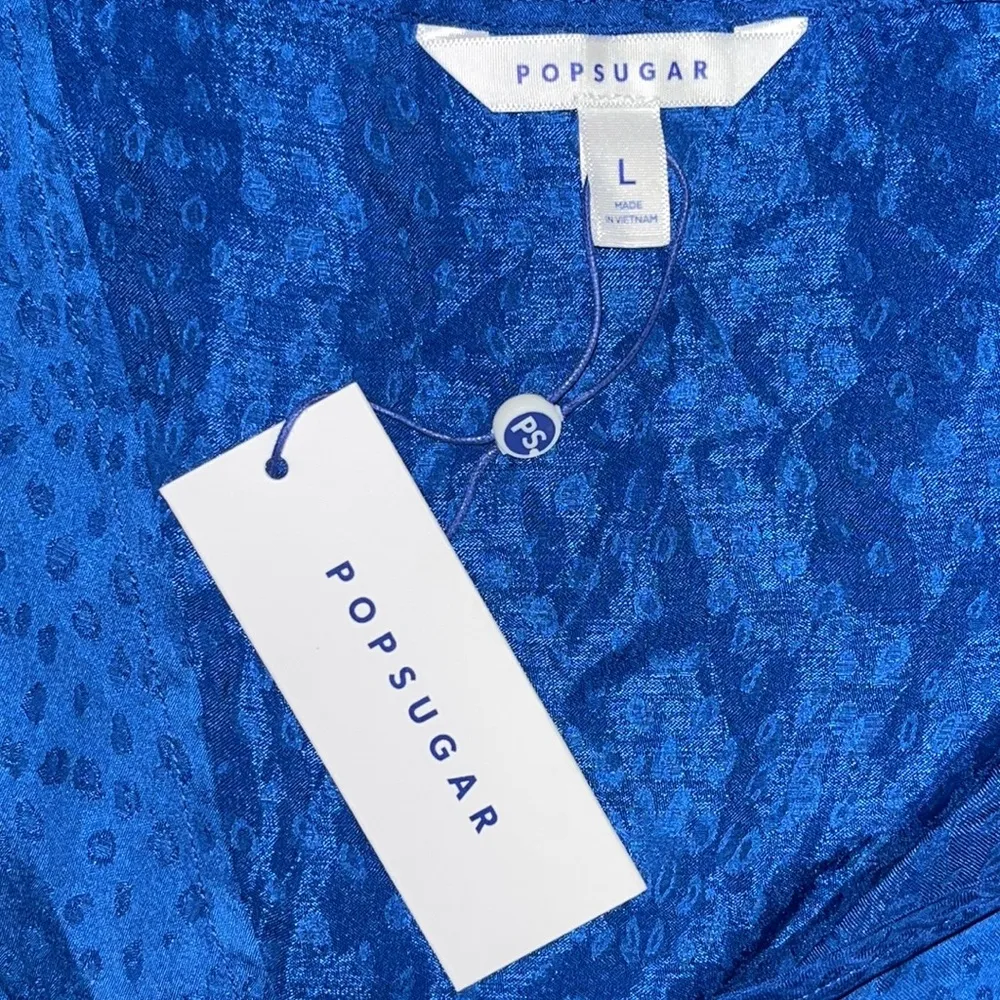 Pop Sugar NWT Size L Blue Printed Surplice V-Neckline Babydoll Peplum Blouse Top - Image 6