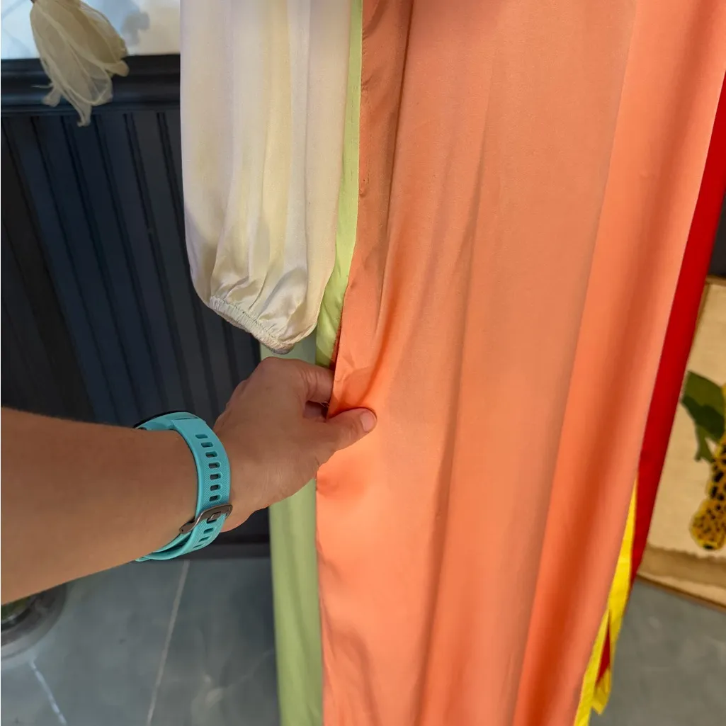 Rhode Resort Jagger 100% Silk Colorblock Wrap Dress ~ Size Small 💛🍄 Red - Image 7