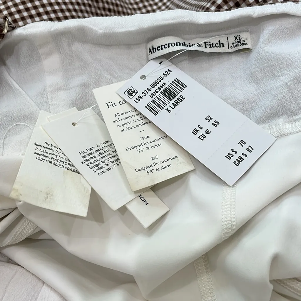 Abercrombie & Fitch Bra-Free Everyday Skort Dress In Brown Gingham Size XL NWT - Image 14