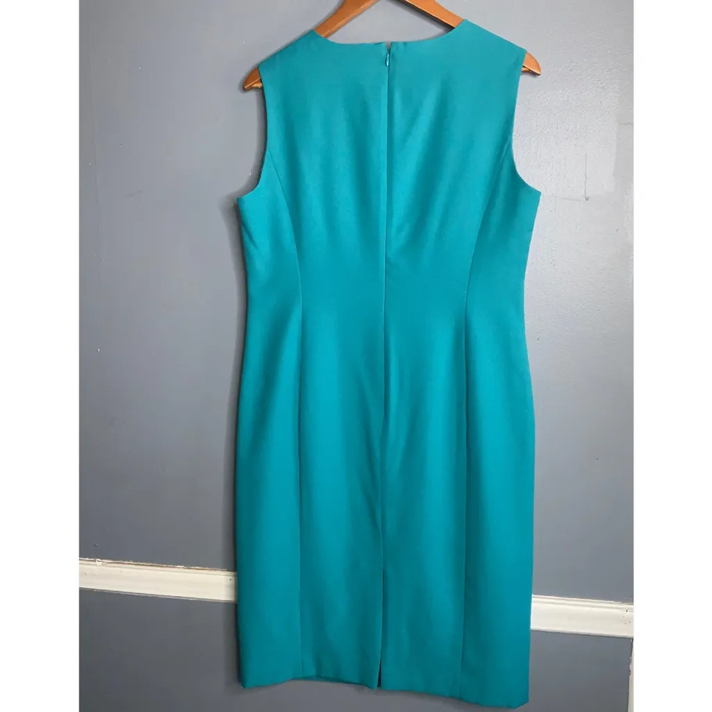 Kasper Teal Midi Sleeveless Sheath Dress Cutout On Chest Business Dress 10 - Image 3