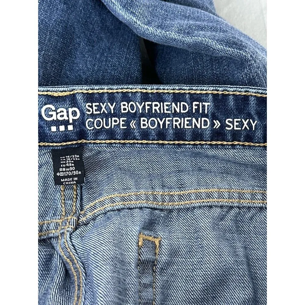 Gap Jeans Women's 16 Blue Sexy Boyfriend Fit Distressed San Francisco Patch Crop - Image 9