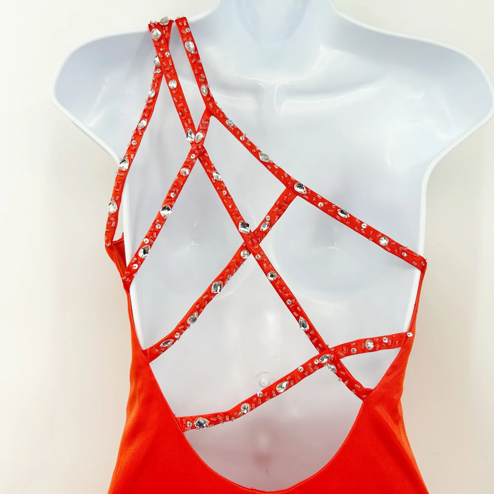 Bee Darlin Party Prom Rhinestone Satin Strappy‎ One Shoulder Maxi Dress Size 1/2 - Image 8