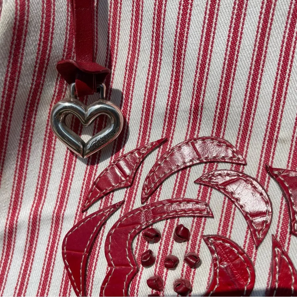 Brighton Doctor Handbag Vintage with Bamboo Handles and Red Leather Rose Design - Image 8