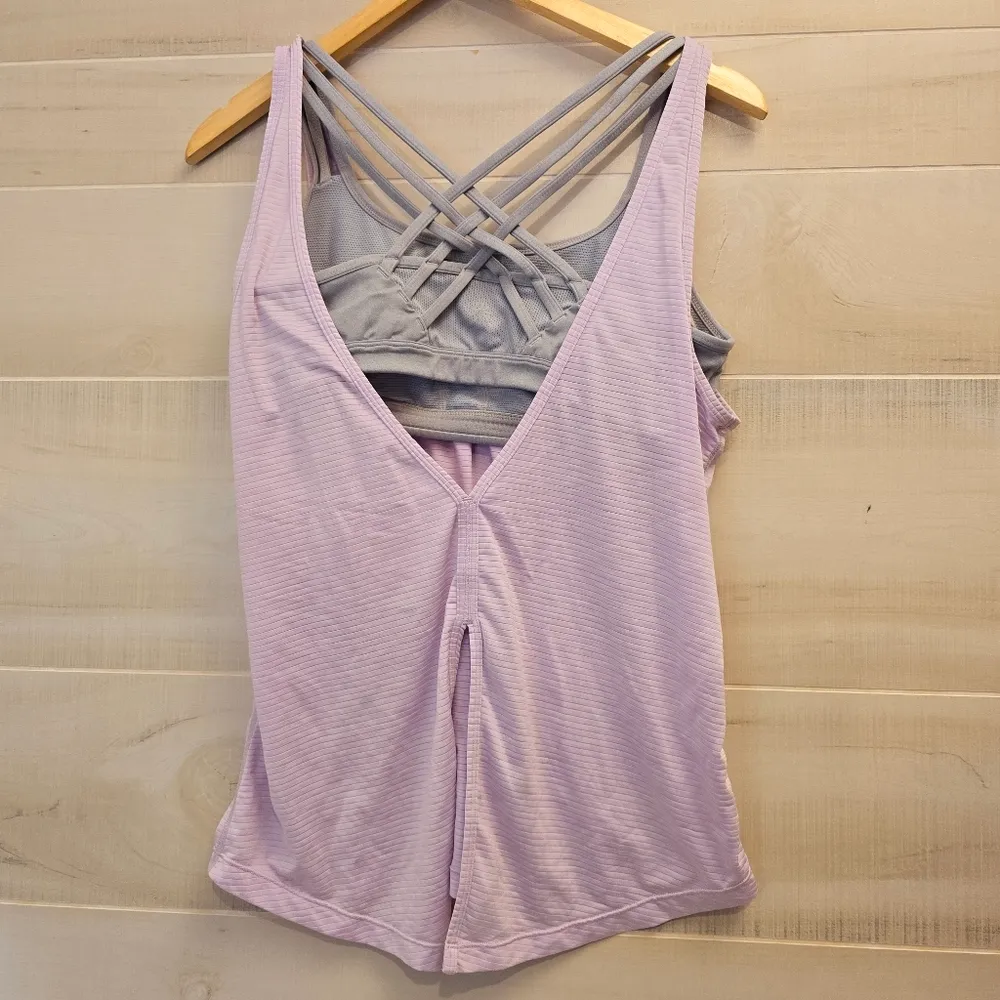 {M} Athleta Fully Focused Criss Cross Tank With Bra Pink Purple Lavender Gray - Image 4