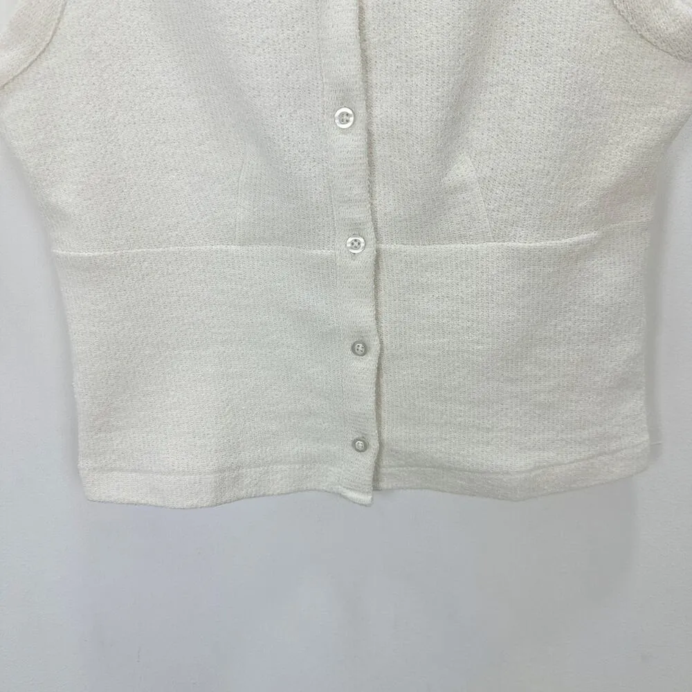 Madewell Split Crewneck Cardigan Tank Lighthouse Beige Knit Vest Cropped S NWT - Image 10