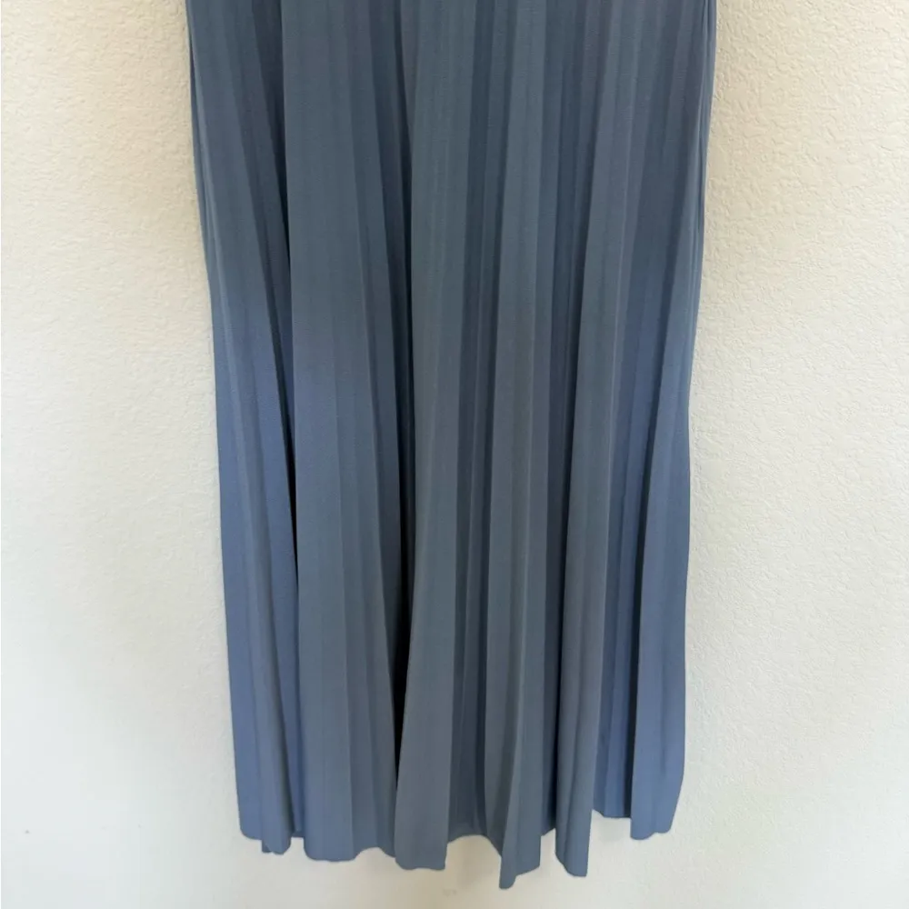 ASOS Dusty Blue Pleated Sleeveless Surplice V-Neck Midi Dress 12 - Image 3