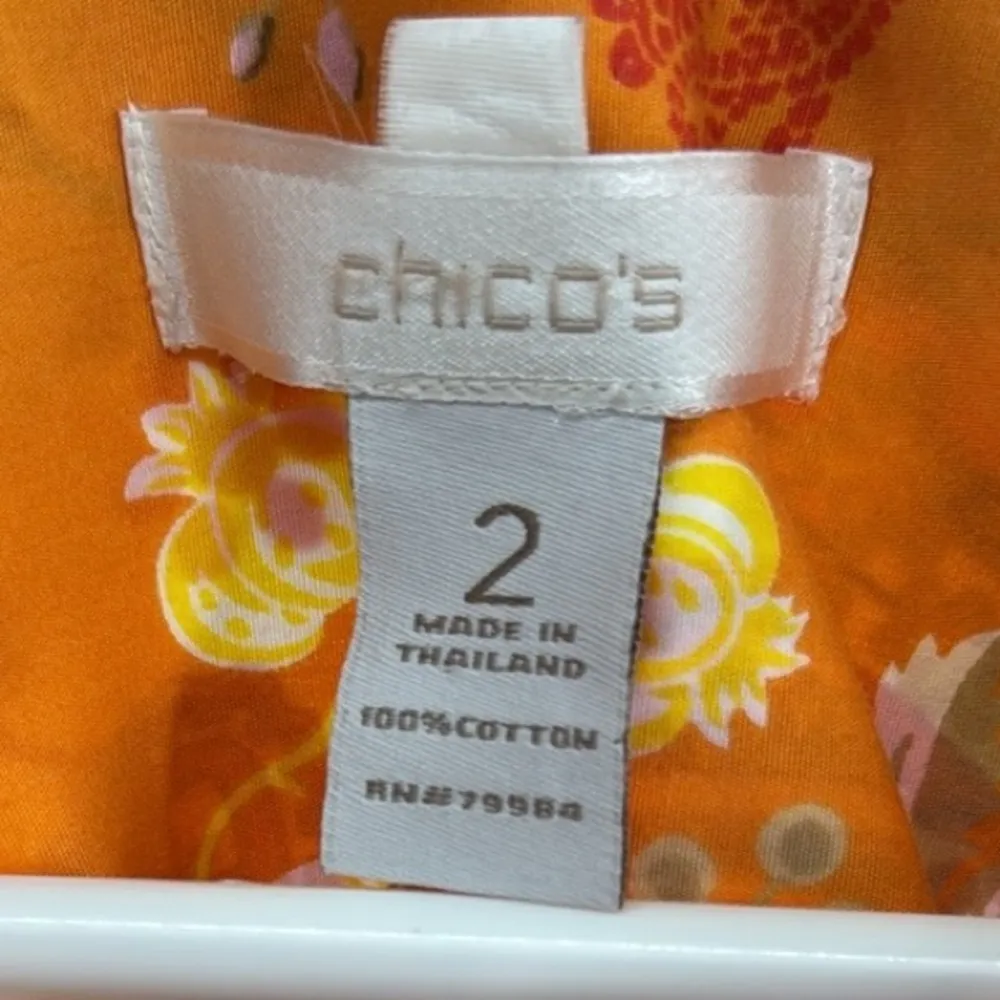 Chico's Vibrant Floral paisley button up 3/4 sleeve Blouse L 12 colorful office - Image 11