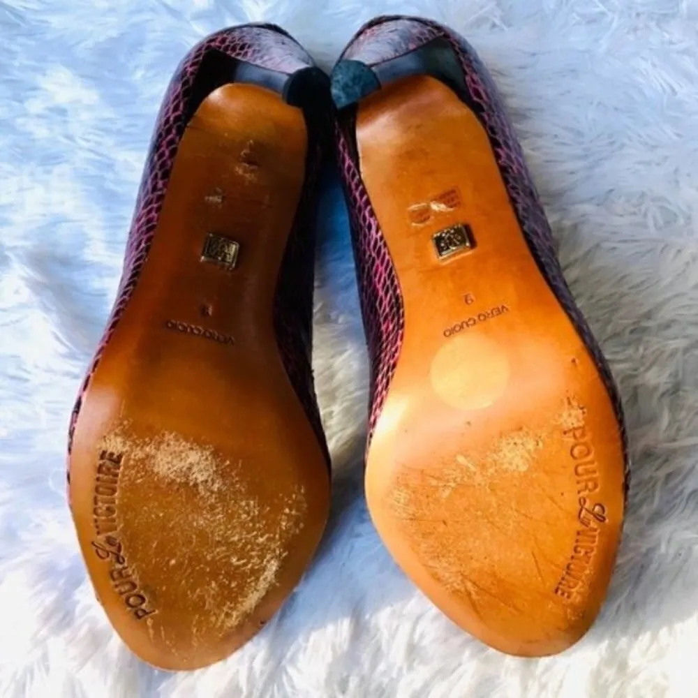 Pour La Victorie Heels 9 Pumps Haya Snake Print Pumps Fuschia Party Vacation - Image 8