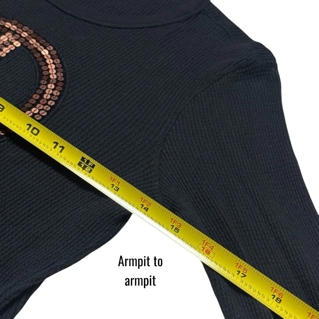 Y2K Lucky Brand Long Sleeve Sequin Peace Sign Thermal Top Bella Swan Country S - Image 8
