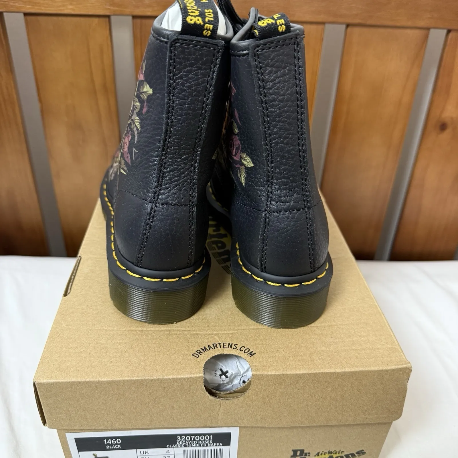 Dr. Martens 1460 32070001 Boots Women 6 Black Decayed‎ Roses Print Ankle New - Image 2