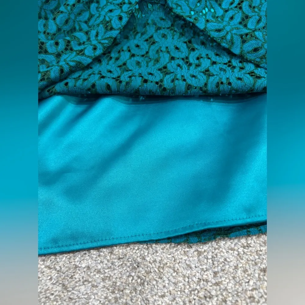 Coldwater Creek Turquoise Blue Mesh Lace Semi Formal Dress Size 10 Eyelet Lace - Image 9