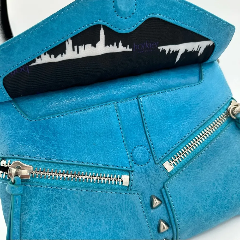 Botkier Trigger Crossbody in Teal Leather Silver Hardware Tassels Studded - Image 10