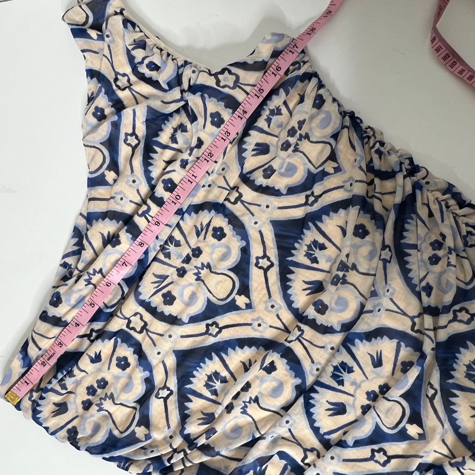 House of Harlow Ruched One Shoulder Bodycon Midi Dress Blue Beige Size Large - Image 6